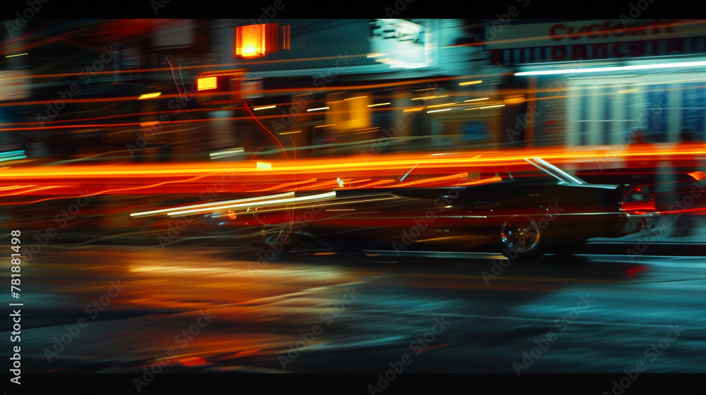 Cross-country drive, with the journey depicted through long exposure photos capturing the motion of the car on various streets