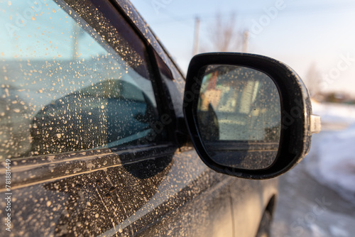 Dirt on the car mirror