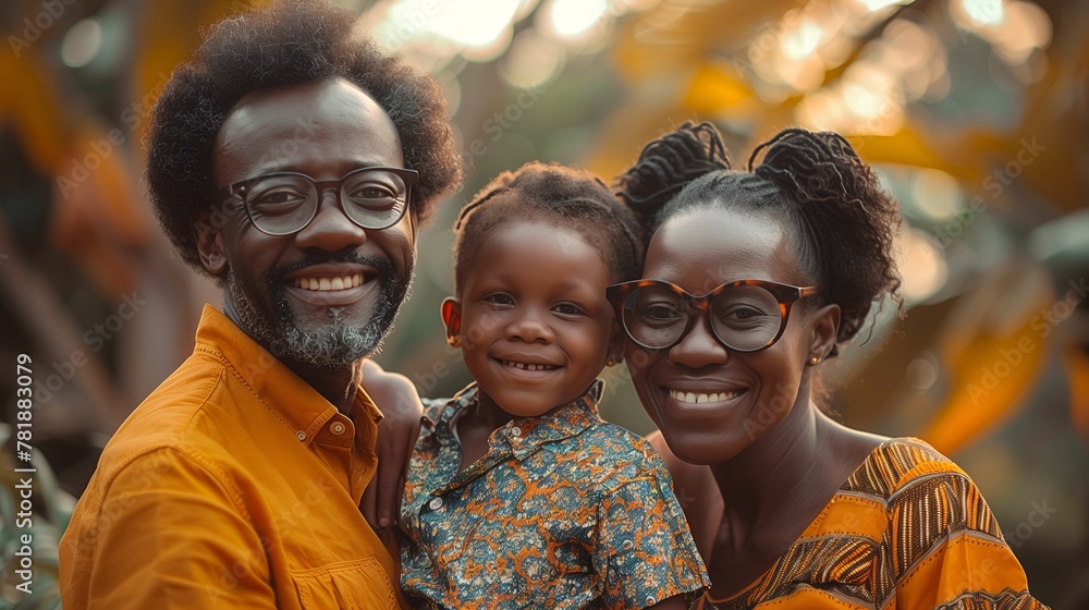 Smiling Family of Three Outdoors