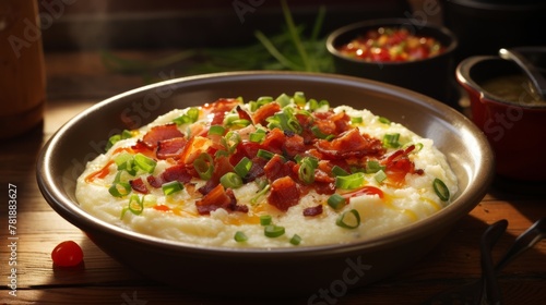 Grits bowl topped with hearty ingredients