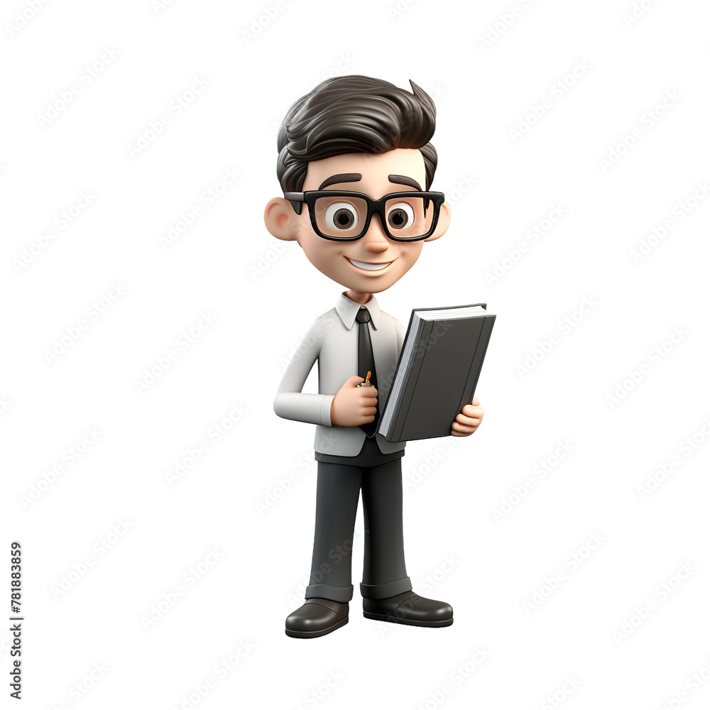 Educator holding a book, 3D style, isolated on blank background. Educator holding a book, 3D style, isolated on blank background.