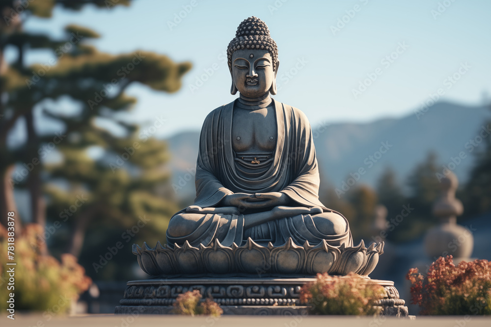 Fototapeta premium Buddha sculpture image. Buddhist religion. Topics related to the Buddhist religion. Asian country. Asian country. China. Japan. Thailand. Spirituality and relaxation.