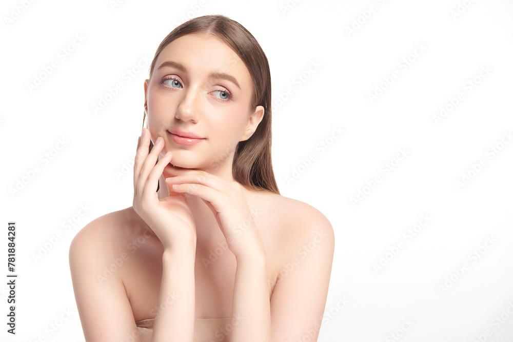 Beautiful young woman with clean fresh skin on white background, Face care, Facial treatment, Cosmetology, beauty and spa, women portrait. Beautiful young woman with clean fresh skin on white background, Face care, Facial treatment, Cosmetology, beauty and spa, women portrait.