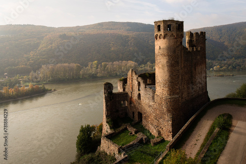 Ehrenfels Castle Ruin on the river Rhine photo