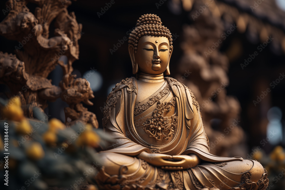 Fototapeta premium Buddha sculpture image. Buddhist religion. Topics related to the Buddhist religion. Asian country. Asian country. China. Japan. Thailand. Spirituality and relaxation.