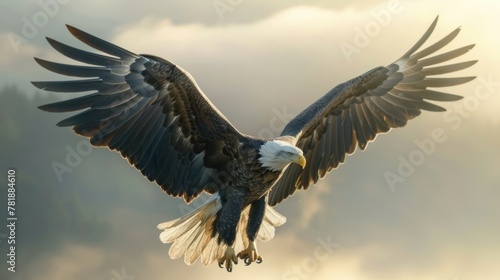 sculpture or statue capturing the majestic form of an eagle in mid-flight, with its wings spread wide and talons outstretched  photo