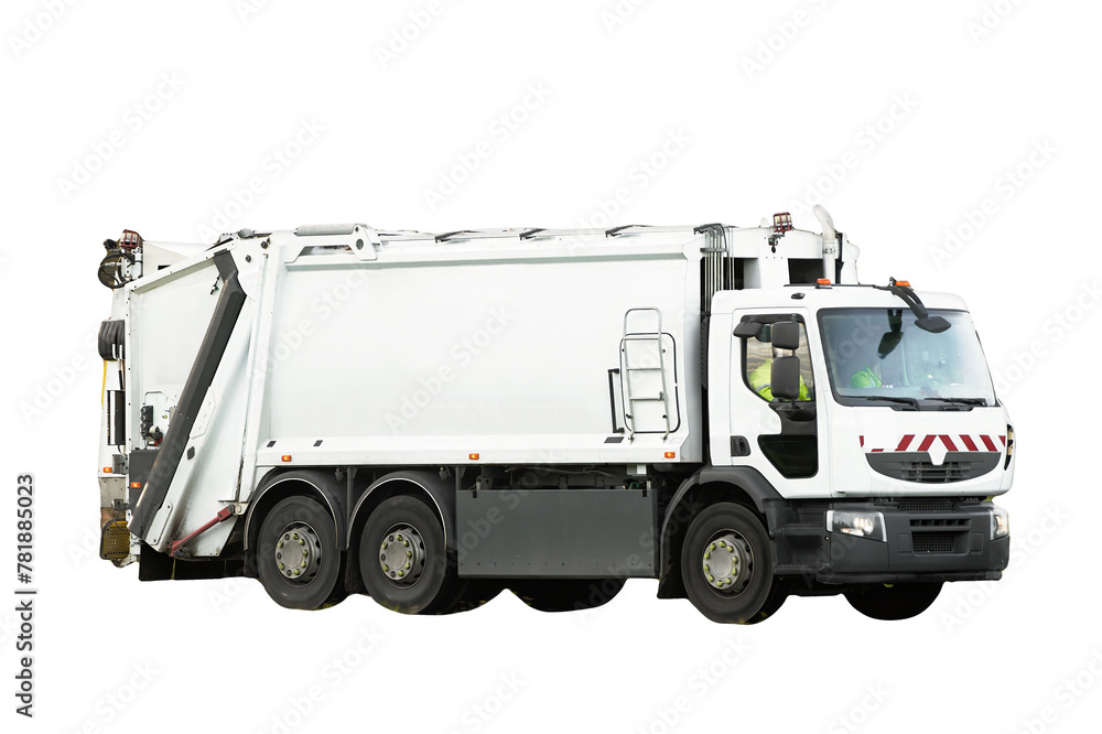 White garbage truck on the road.