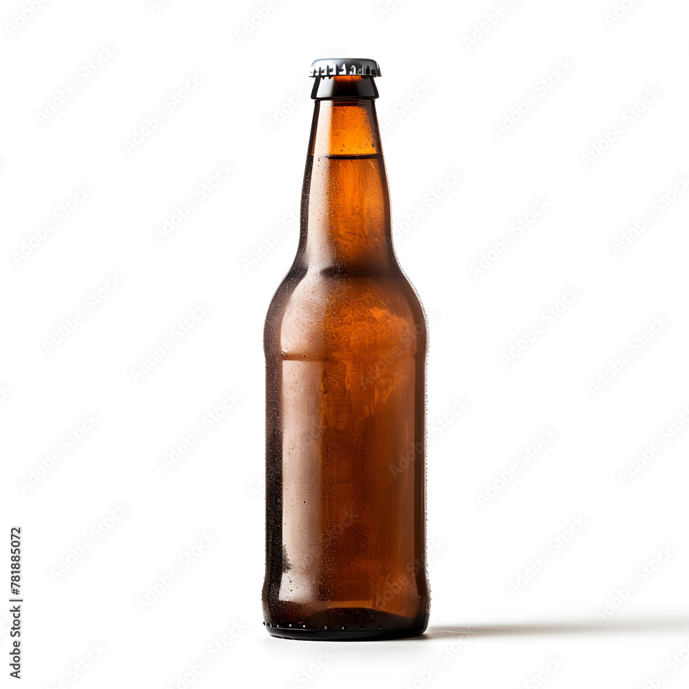 Brown bottle of beer on white - Clipping Path Beer Bottle Mockup