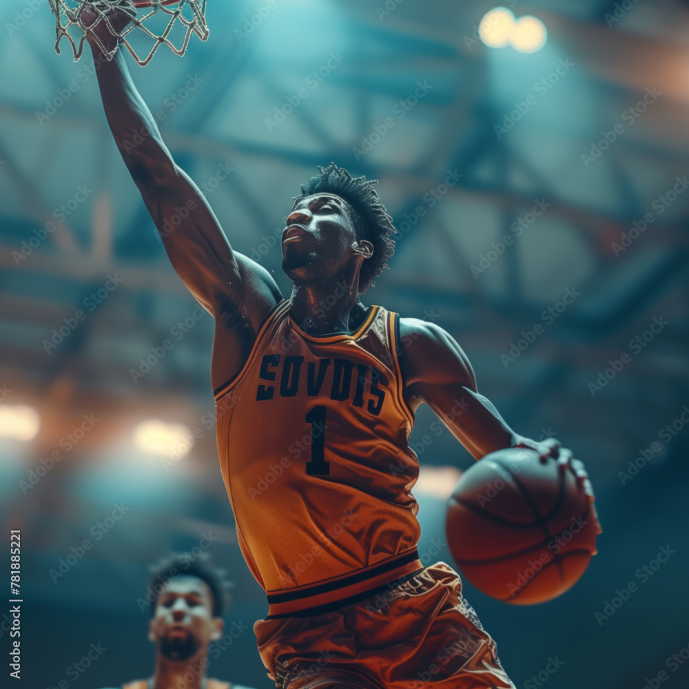 Basketball player dunking during a game