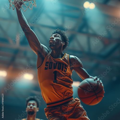 Basketball player dunking during a game