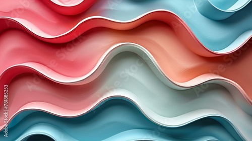 Colorful wavy background with vibrant hues, created using 3D rendering techniques.