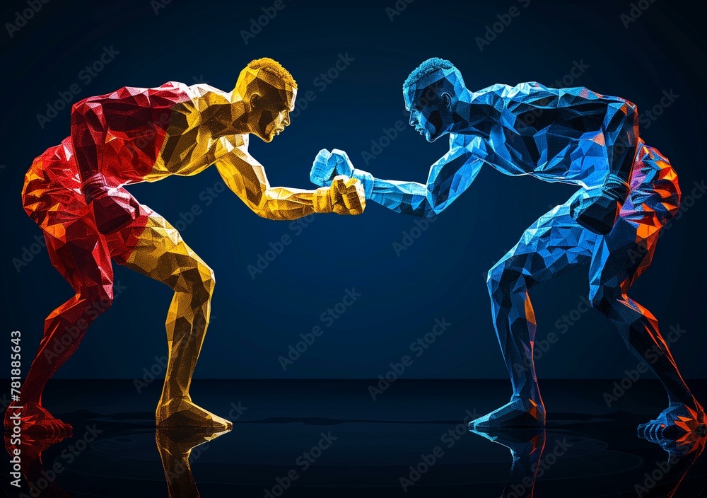 Two muscular men in a fighting stance