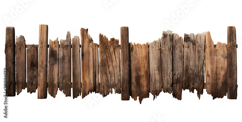 Rough cut, weathered fence posts covered Old weathered wooden picket fence covered, generative AI  photo