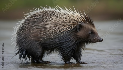 A-Porcupine-With-Its-Fur-Damp-From-A-River-Crossin- 2