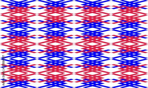 Seamless pattern with rhombuses in white red and blue, colors of national flag, diamond block vertical strip, with squares block arrange as wall design for fabric print, wallpaper, background