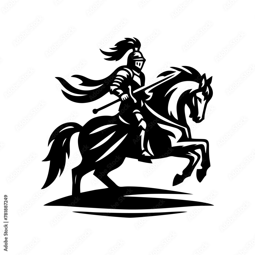 Fototapeta premium equestrian knight vector logo design. Horse warrior vector. war horse silhouette