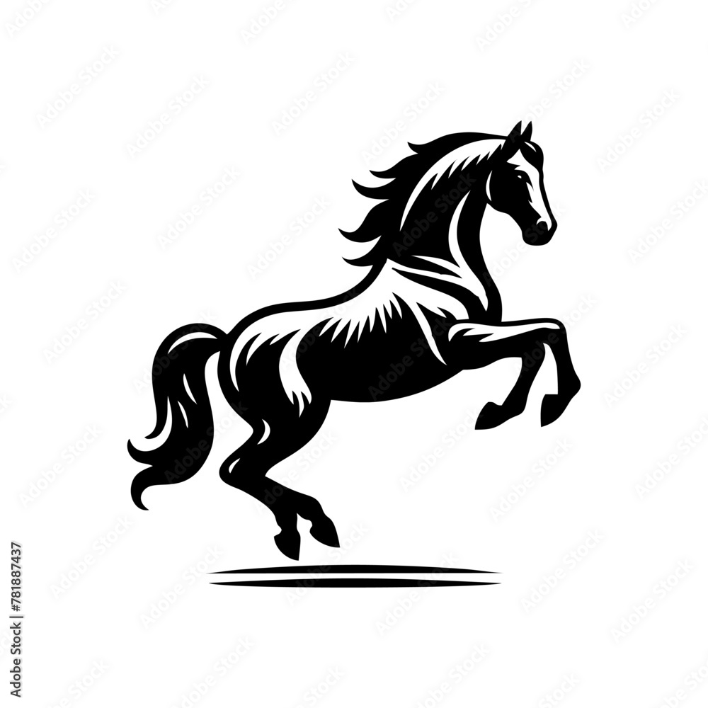Horse logo vector. Standing stallion vector logo. black and white horse logo design Horse logo vector. Standing stallion vector logo. black and white horse logo design