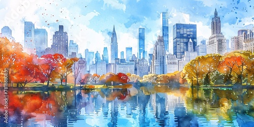 Autumnal Reflections in Central Park  New York Generative AI