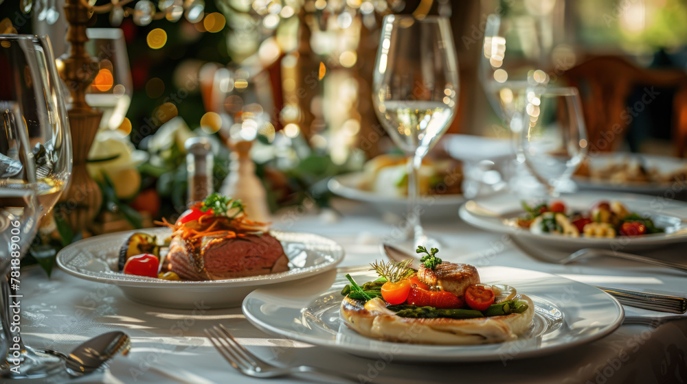 Luxury food service, main course served at a restaurant or formal dinner event in classic English style in the luxurious hotel Luxury food service, main course served at a restaurant or formal dinner event in classic English style in the luxurious hotel
