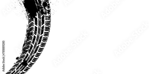 Motorcycle tire tracks vector illustration. Grunge automotive element useful for poster, print, flyer, book, booklet, brochure and leaflet design.