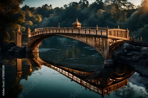 An iconic bridge elegantly stretching across a serene river, the intricate design and structural beauty highlighted by the HD camera in impressive