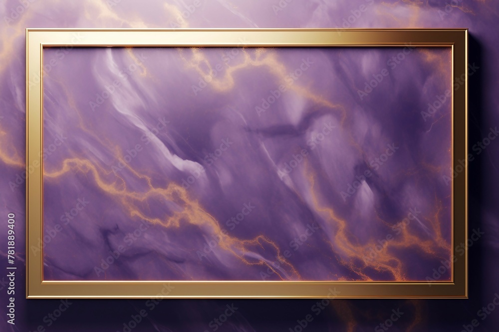 Naklejka premium 紫のマーブル柄の背景と金色の四角いフレーム。エレガントで美しい抽象テンプレート