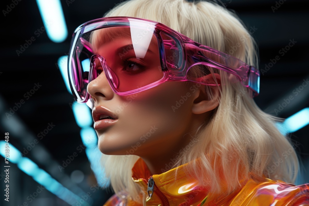 Futuristic Woman with Pink Visor and Yellow Jacket