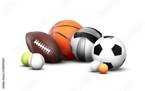 Collection of balls for different sport games isolated on white