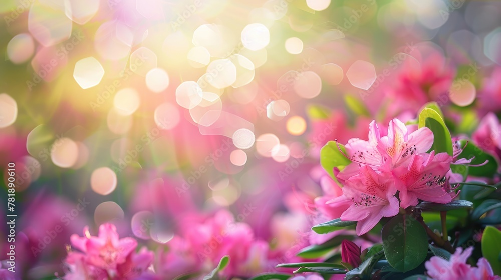 Vibrant Pink Azalea Blooms Basking In Sunlight With Bokeh Background Vibrant Pink Azalea Blooms Basking In Sunlight With Bokeh Background