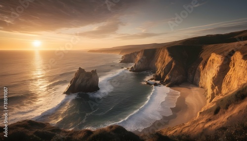 A-Picturesque-Coastal-Cliffside-At-Sunset-With-Go- 2