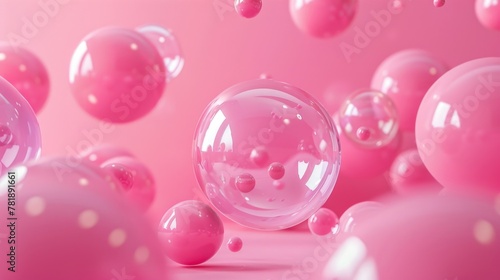 3D rendering of pink bubbles in various sizes