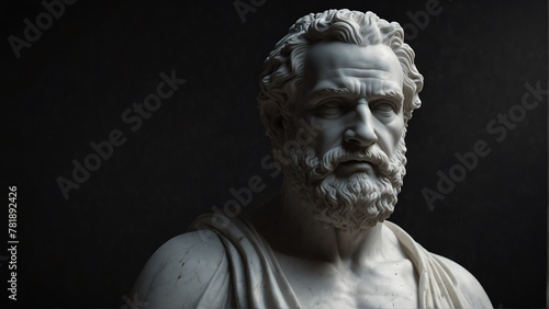 greek poet homer white smooth marble statue on plain black background from Generative AI photo