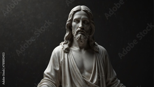 jesus white smooth marble statue on plain black background from Generative AI