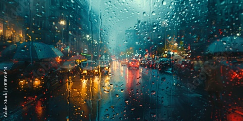 Rainy Cityscape A View Through Drops Generative AI