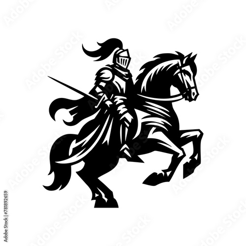 equestrian knight vector logo design. Horse warrior vector. war horse silhouette