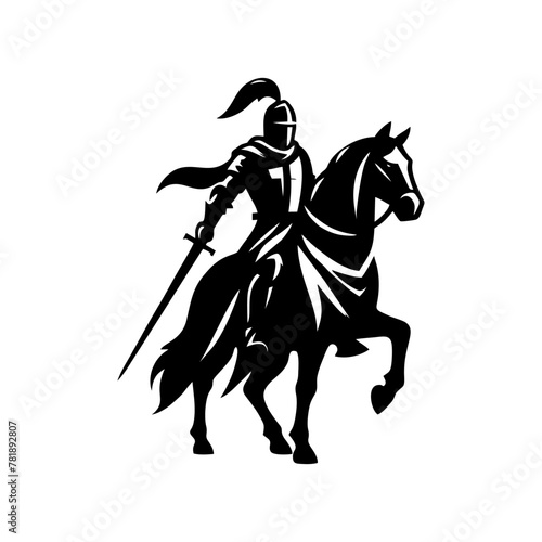 equestrian knight vector logo design. Horse warrior vector. war horse silhouette
