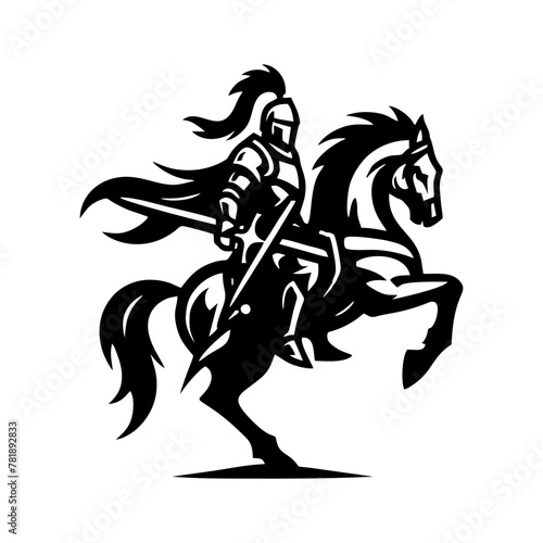 equestrian knight vector logo design. Horse warrior vector. war horse silhouette