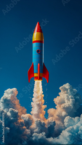 Rocket taking off on a clean background as an illustration of a new business starting and new beginnings