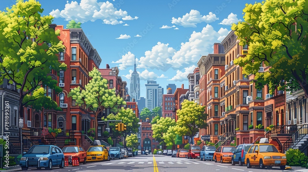 Fototapeta premium Retro style of pixel background of modern and calm city, Illustration in r pixel art background, 2d vector illustration, EPS 10.