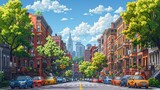 Retro style of pixel background of modern and calm city, Illustration in r pixel art background, 2d vector illustration, EPS 10.