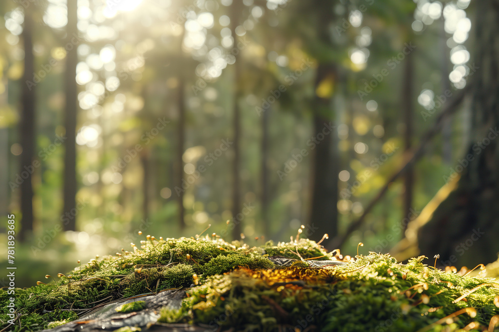 Mockup Forest Wildlife Landscape: Stunning Moss-Covered Stone Mockup in Natural Light Product Presentation. Empty Stone Platform. For product display montage of your products. Blank space Mockup Forest Wildlife Landscape: Stunning Moss-Covered Stone Mockup in Natural Light Product Presentation. Empty Stone Platform. For product display montage of your products. Blank space