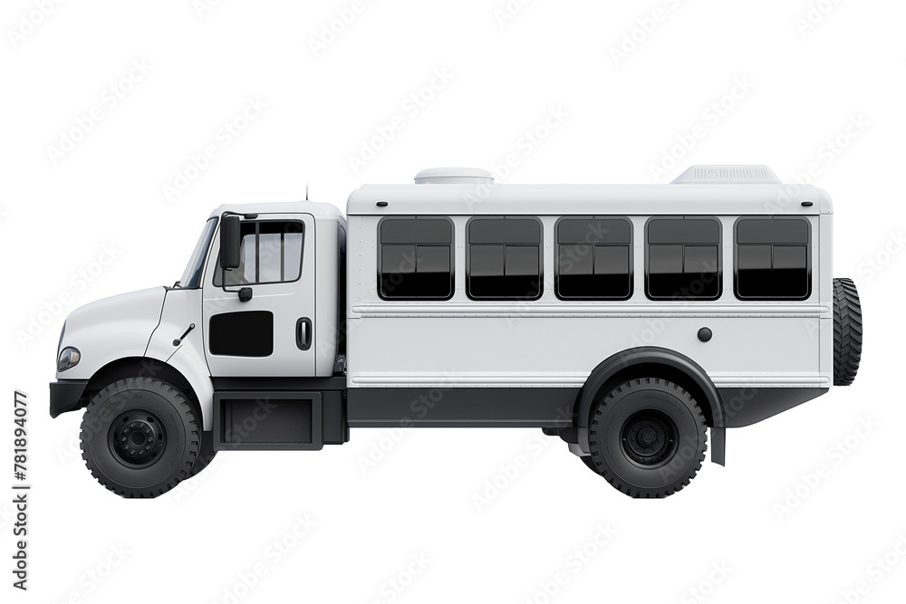 White modern tour bus with black windows and doors
