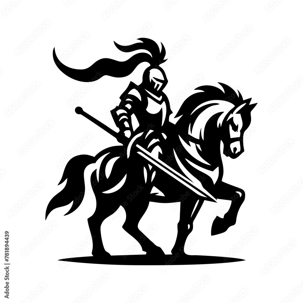 Fototapeta premium equestrian knight vector logo design. Horse warrior vector. war horse silhouette