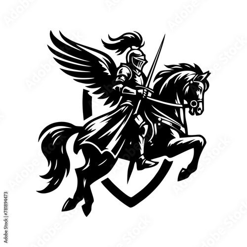 equestrian knight vector logo design. Horse warrior vector. war horse silhouette