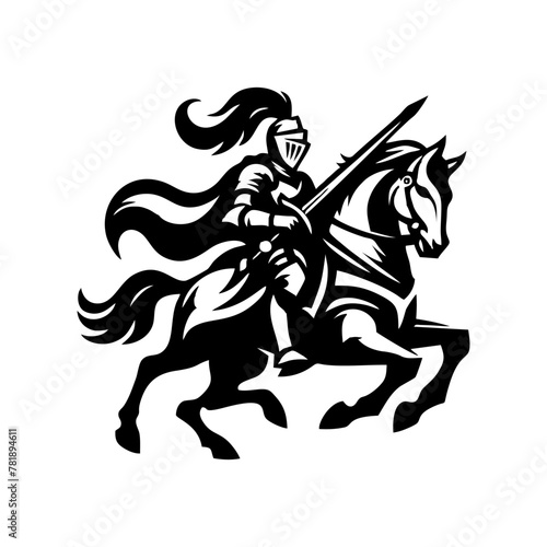 equestrian knight vector logo design. Horse warrior vector. war horse silhouette