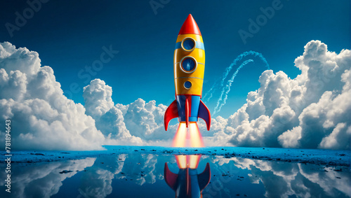Rocket taking off on a clean background as an illustration of a new business starting and new beginnings photo