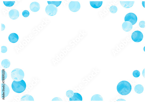 手描きの水彩水玉フレーム背景3水色