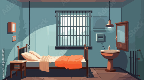 Prison cell with bed and toilet. Vector illustratio photo