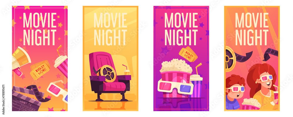 Fototapeta premium Hand Drawn Flat Cinema card set