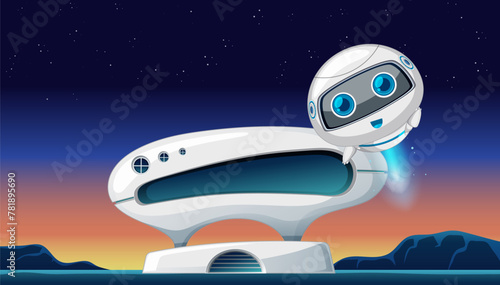 Vector illustration of a robot under starry sky